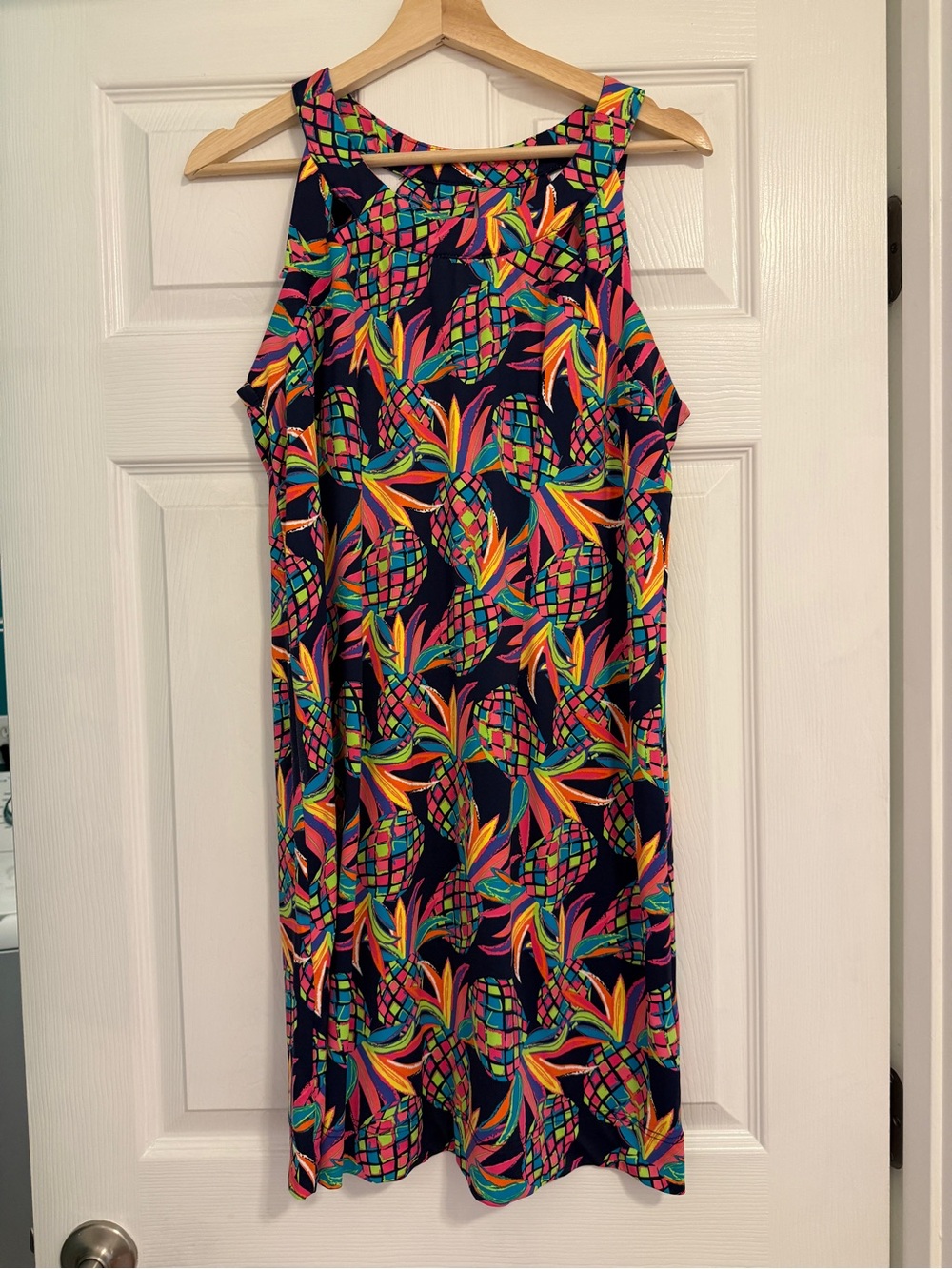 LIKE NEW Lulu B Tropical Pineapple Print Sleeveless Shift Dress - Navy + Brights